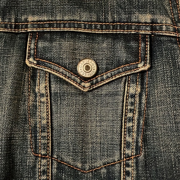 Vintage GAP Denim Jacket Orange Lambs’Wool Lining with White Snowflake Size L - Picture 7 of 11